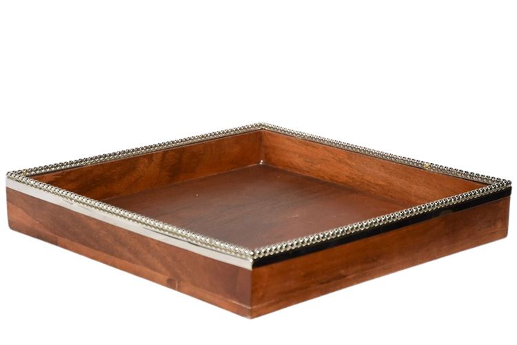 Decorative Wooden Tray With Metal Trim