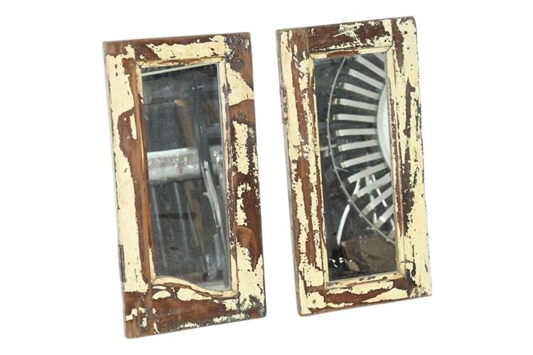 Pair Vintage Mirrored Cabinet Panels