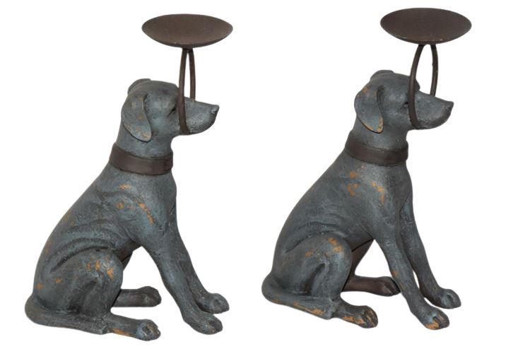 Pair  Dog Form Candle Holders