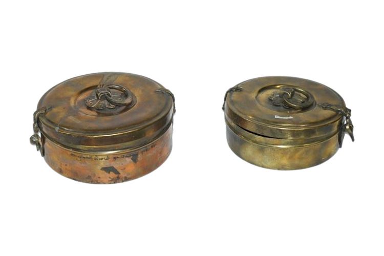 Pair Brass Lidded Boxes