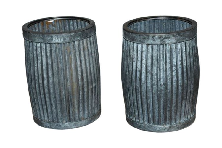 Pair Rustic Modern Metal Planters