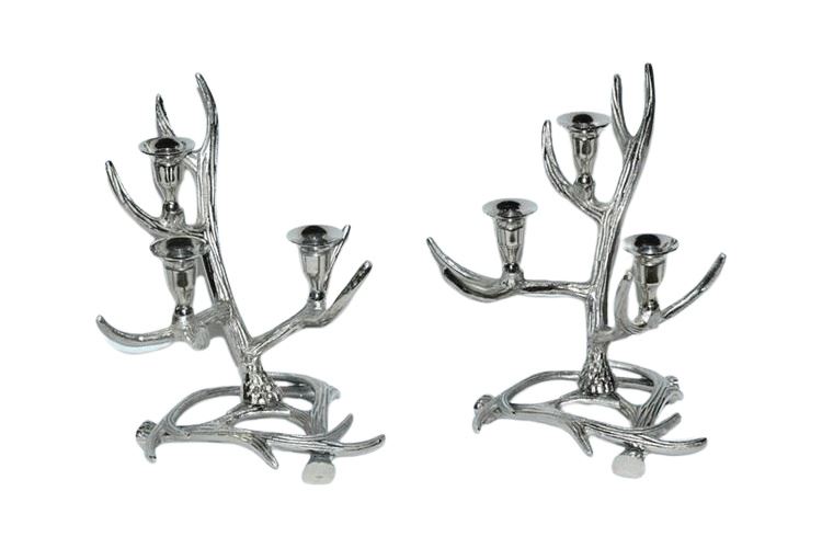 Pair Tangled Antler Metal Candelabra