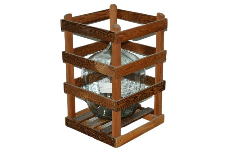 Large Glass Jug In Wooden Crate