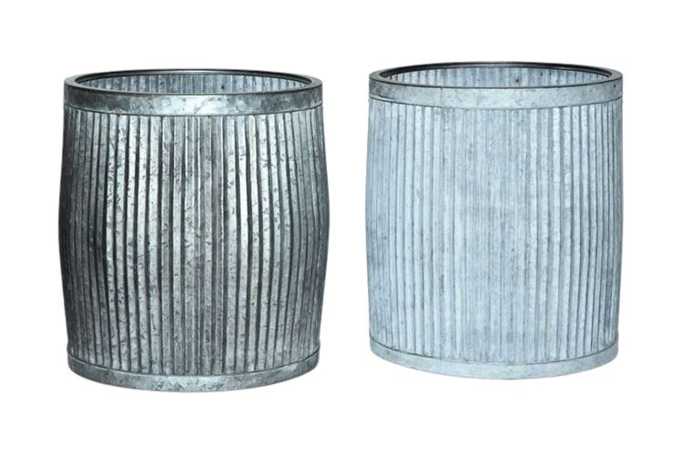 Pair Rustic Modern Metal Planters