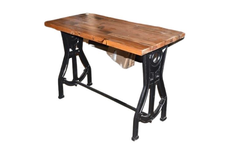 Wood Top Console Table With Wrought Iron Base