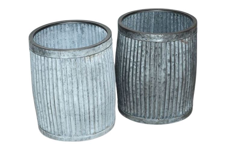 Pair Rustic Industrial Metal Planters or Trash Cans