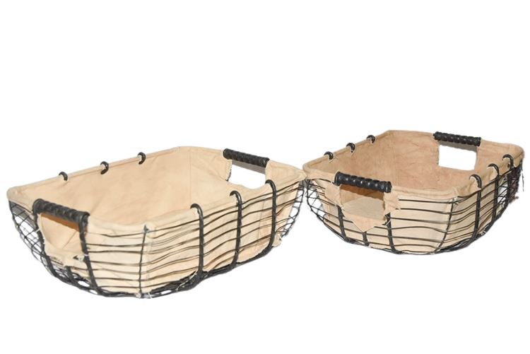 Pair Cloth Lined Metal Baskets