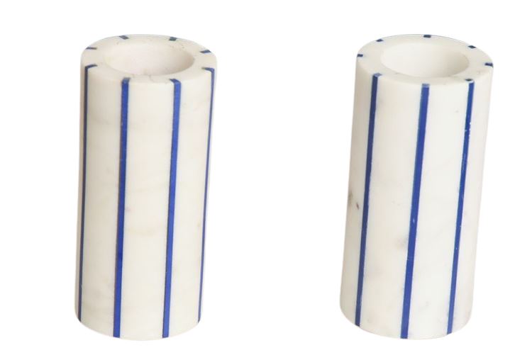 Blue and White Stripped Candle Holders