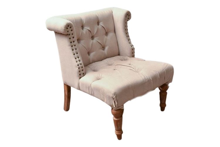 Tufted and Upholstered Slipper Chair With Tack Trim