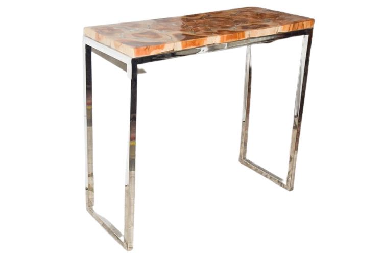 Model Console Table With Wood Top and Chrome Base