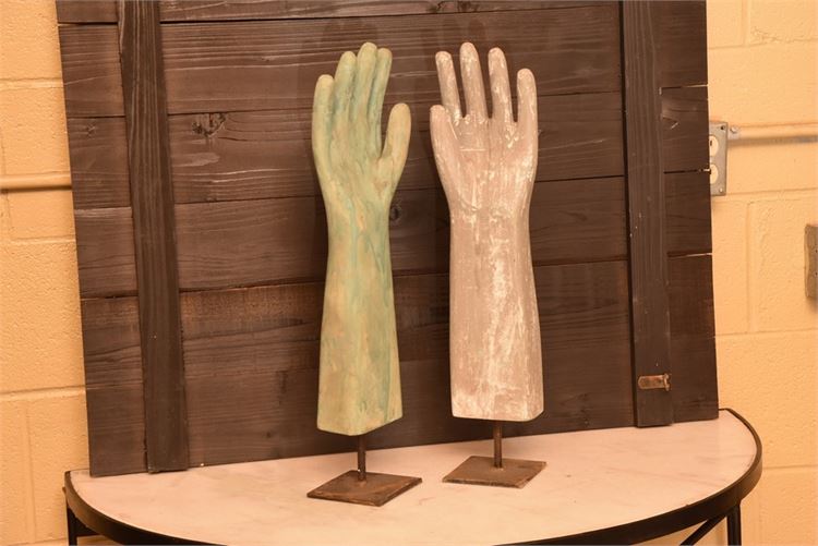 Two (2) Painted Hand Sculptures
