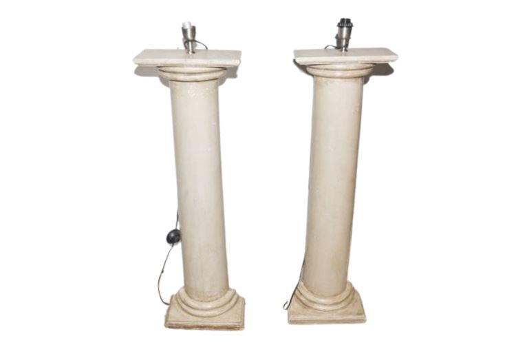 Pair Column Form Floor Lamps