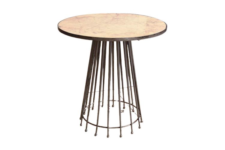 Needle Black White Granite/Marble Round Industrial End Table