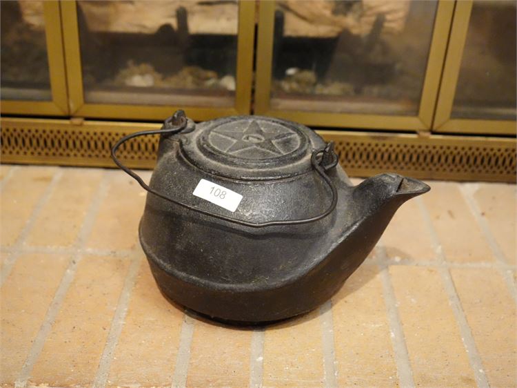 Antique Lidded Star Cast Iron Tea Kettle