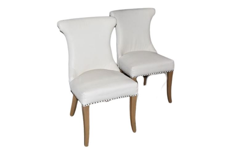 Pair Contemporary Upholstered Chairs With Tack Trim