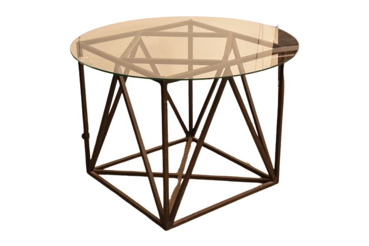 Modern Square Metal Base Table With Round Glass Top