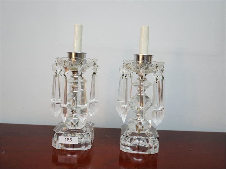 Vintage Pair Lucite Lamps W Prisms
