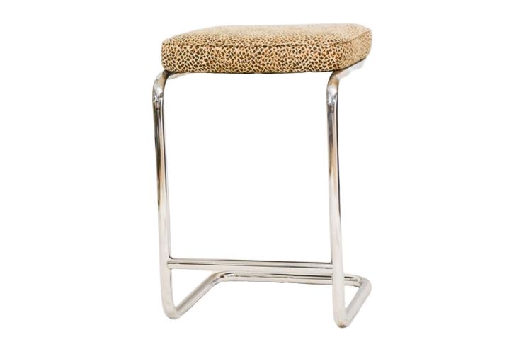 Chrome Stool With Animal Print Upholstered Seat