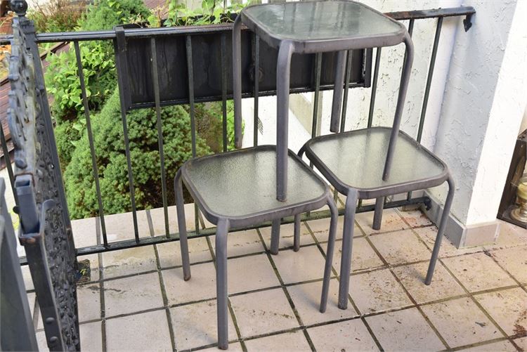 Three (3) Glass Top Outdoor End Tables