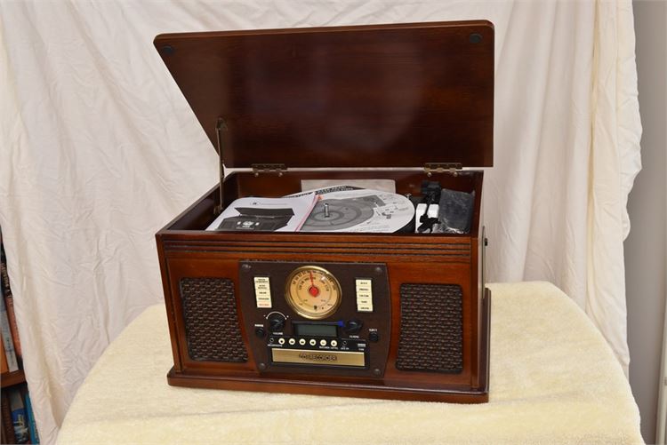 WOODEN MUSIC CENTER WITH BLUETOOTH AND RECORDABLE CD PLAYER/USB