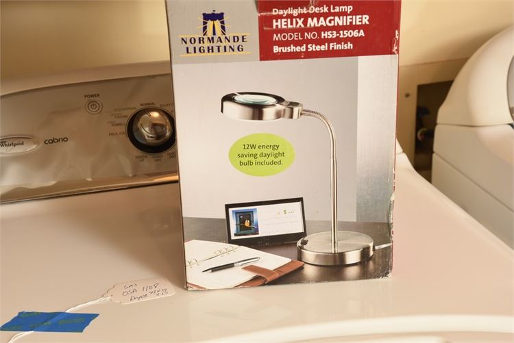 Daylight Desk Lamp HELIX MAGNIFIER MODEL NO. HS3-1506A Brushed Steel Finish