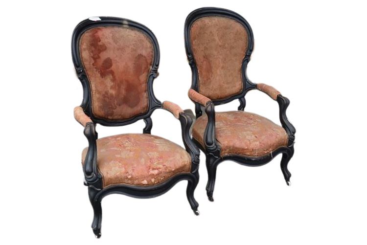 Pair Upholstered Open Armchairs