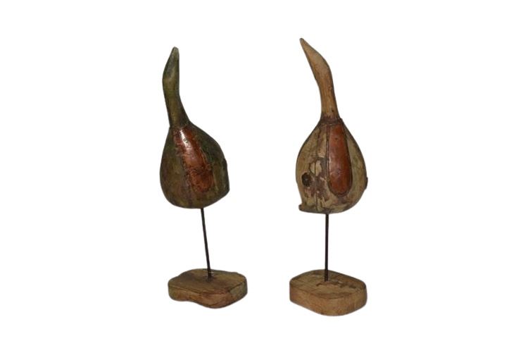Pair Wooden Sculptures On Stands