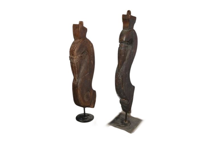 Two (2) Carved Wood Sculptures On Stands