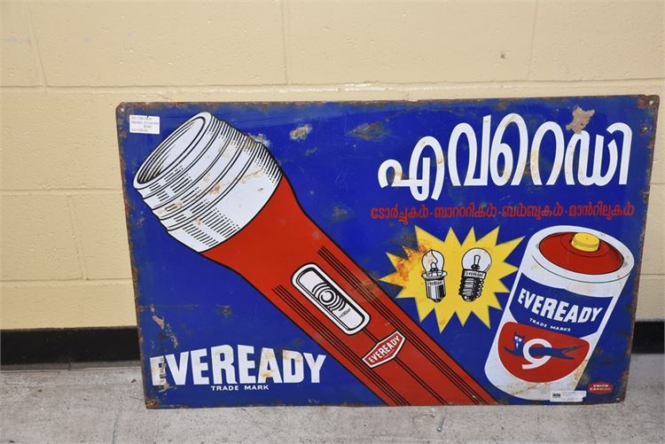 Eveready Torch Battery Bulb Ad Enamel Porcelain Sign Board