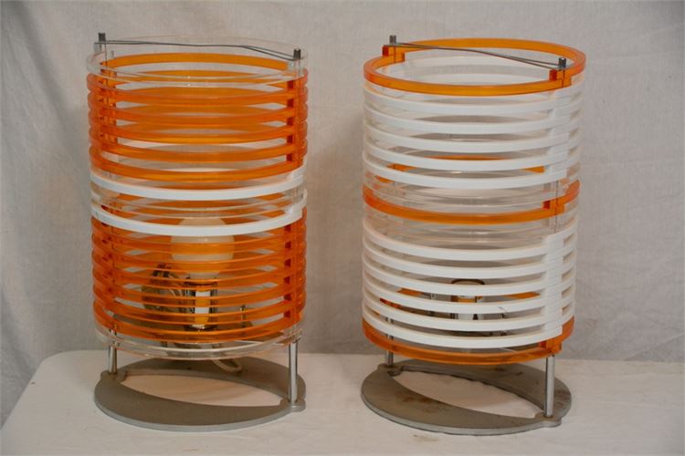 Two (2) Modern Orange and White Lamps