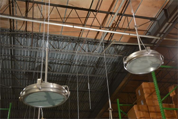 Pair Industrial Steel Ceiling Lamps