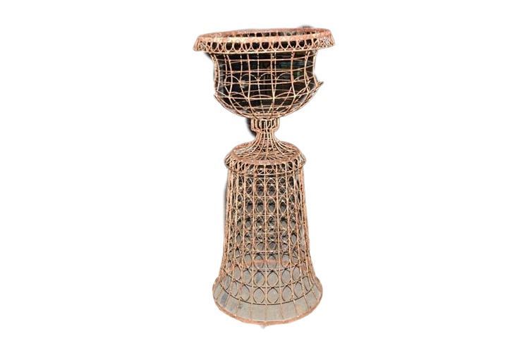 Rustic Wire Urn On Pedestal