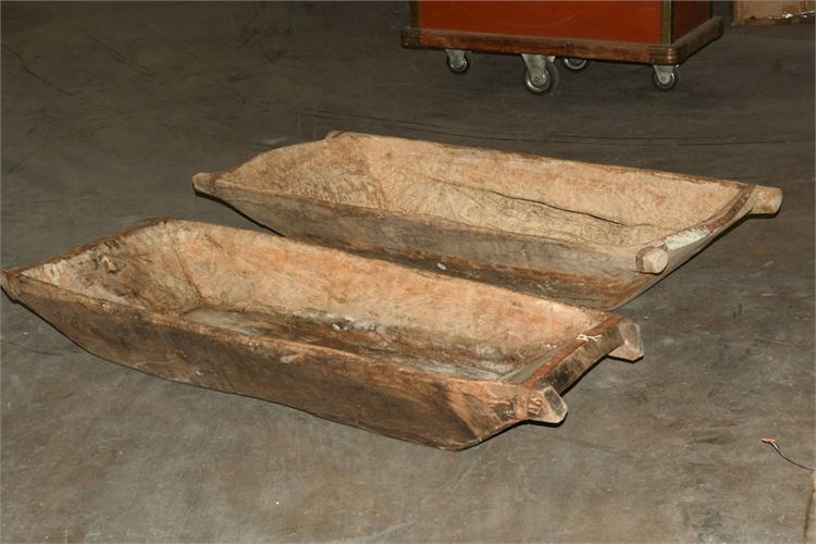 Pair Large Carved Wood Bowls