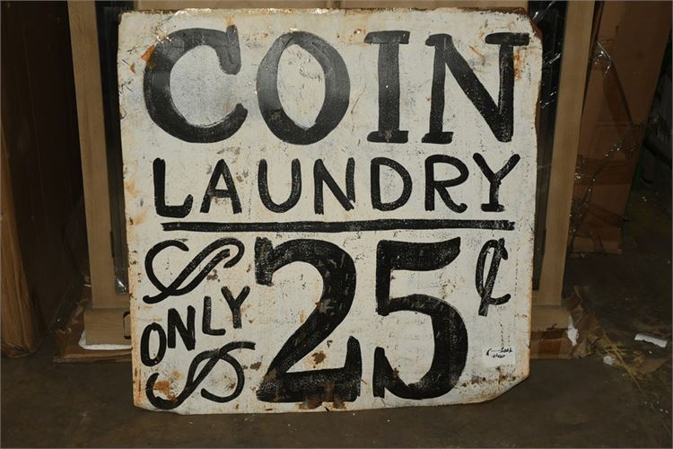 Painted Tin Coin Laundry Sign