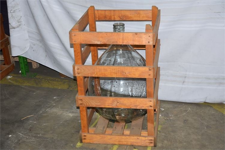 Large Glass Jug and Wooden Crate