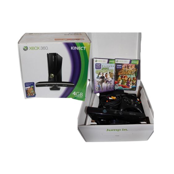 Xbox 360 4GB Console with Kinect, Pair of Controllers and Games