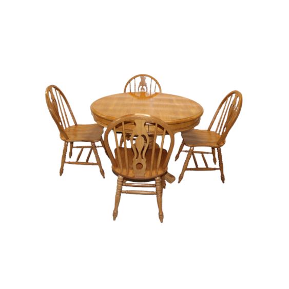 5 Piece Oak Pedestal Table and Windsor Keyhole Chairs