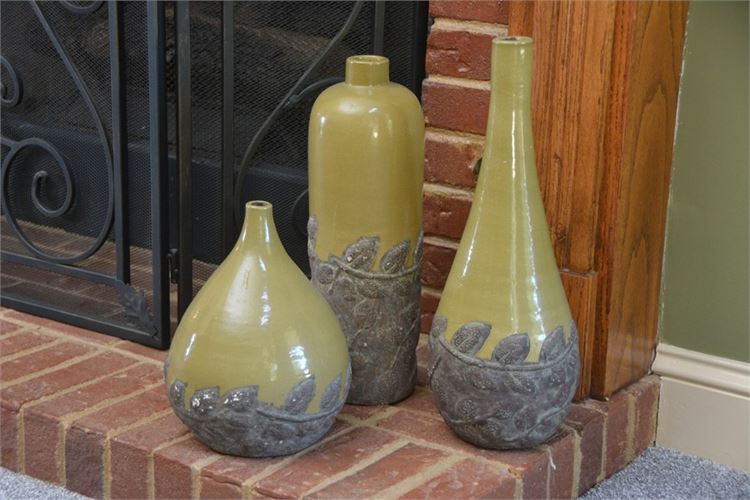 Trio Of Vine Pattern Vases