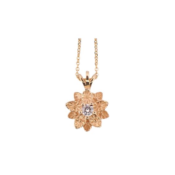14K Yellow Gold Flower Pendant and Chain