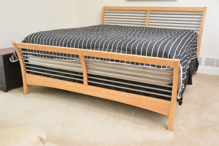 Contemporary Wood and Metal Bed (Frame Only)