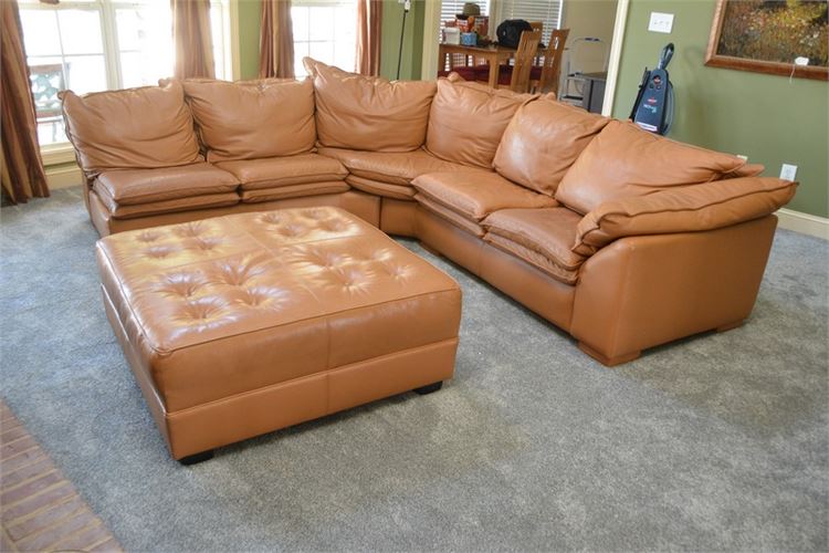 Leather Creations Brown Leather Sectional Sofa With Ottoman