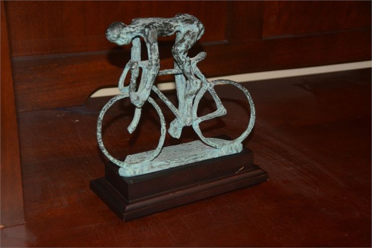 Painted Metal Cyclist Sculpture