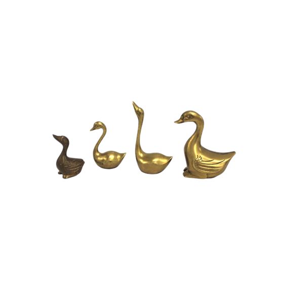 Set of Four (4) Mid-Century Brass Swans