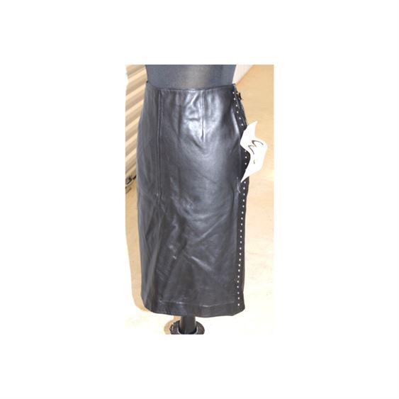 Black Leather Studded Trim Pencil Skirt (NWT) Sz 10