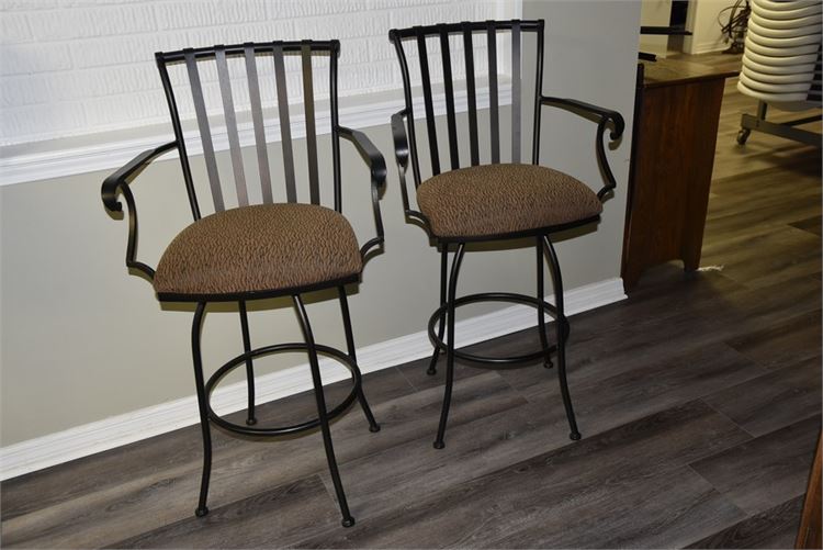 Pair Metal Stools With Upholstered Seats