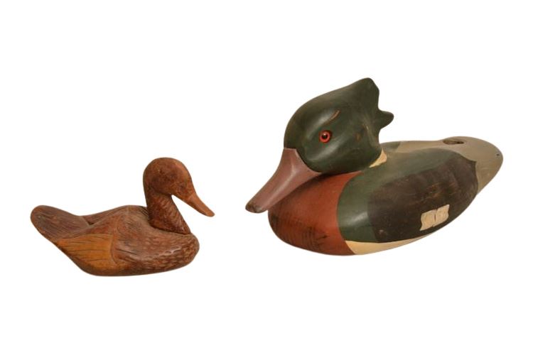 Two (2) Wooden Duck Figures