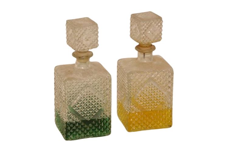 Two (2) Vintage Colored Glass Decanter