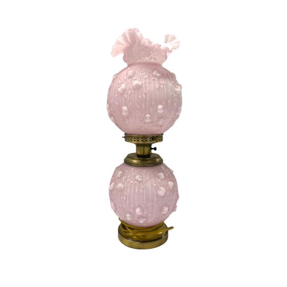 Vintage Glass Gone with the Wind Style Pink Poppy Lamp,