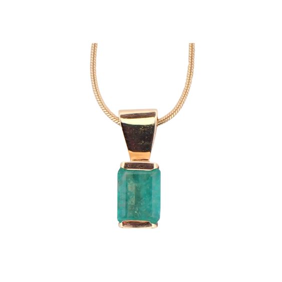 14K Yellow Gold 0.81 Ct. Emerald Pendant and Snake Chain
