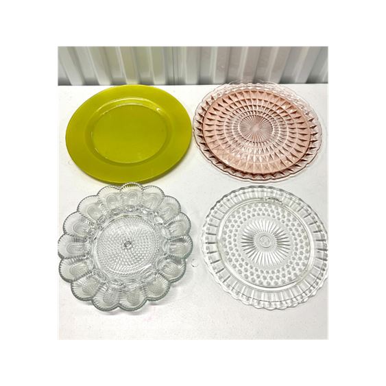 Vintage Serving Plates, 4 Pc - Pink Depression Glass, Egg Dish, Federal Glass,
